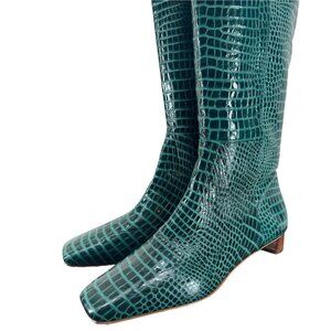 Frances Valentine Mackie Knee High Boots Green Croc Embossed Leather 11 $598